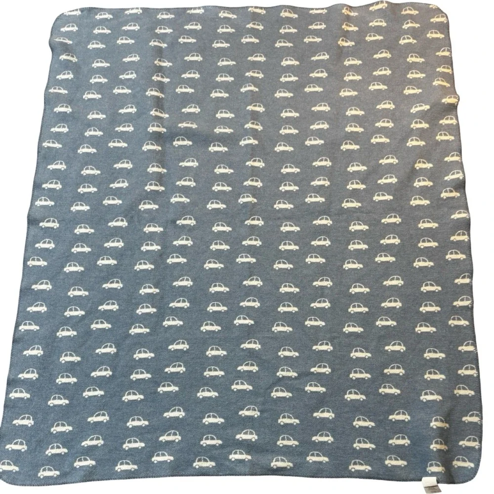 Docofil Car Print Baby Blanket Blue White Reversible Cotton Blend Portugal 48x59